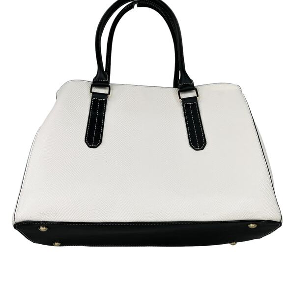 Adrienne Vittadini Madison Avenue Collection Satchel Lock White Black - Picture 2 of 16